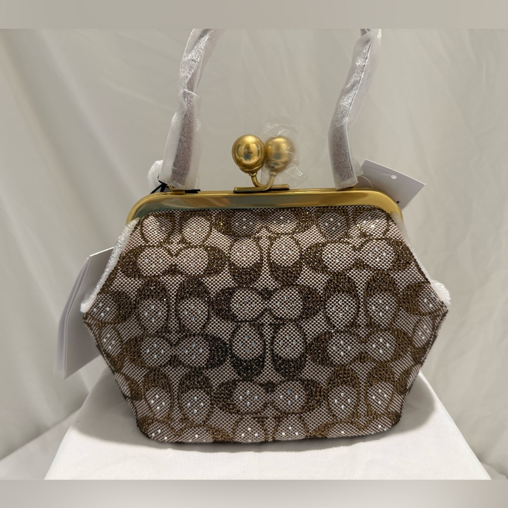 NWT Coach Kisslock Frame Bag 16 In OG Crystal Signature Jacquard CCC53 - Picture 5 of 10